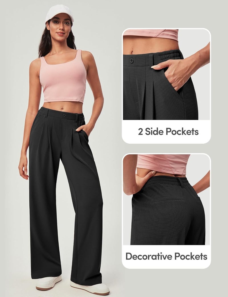 IUGA Wide Leg Pants Woman Pull on Stretchy Work Dress Pants High Waisted Business Casual Trousers Slacks - Image 3